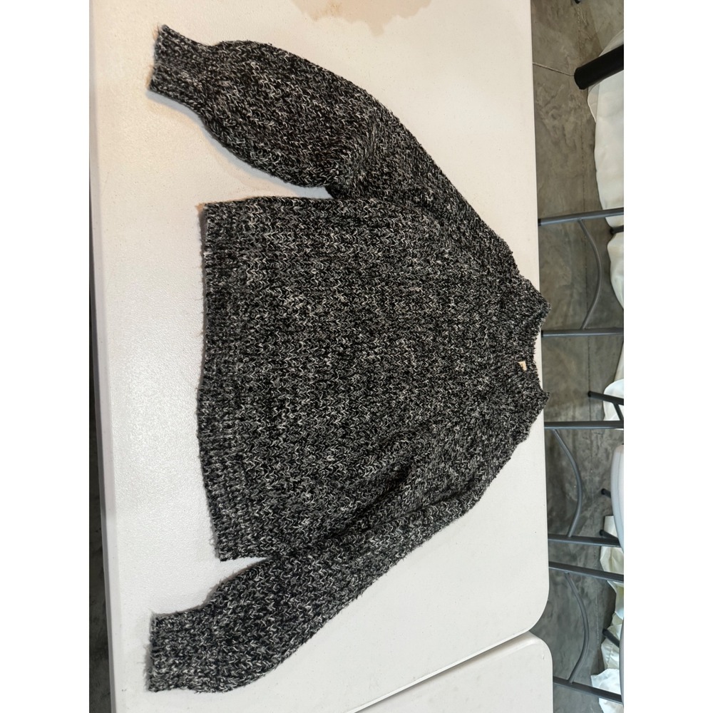 ANA A New Approach Marled Knit Sweater Black White Chunky Pullover Womens Medium